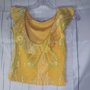 ZARA S Firfirli Jakarli Yellow Green Paisley Stretch sleeveless cropped top